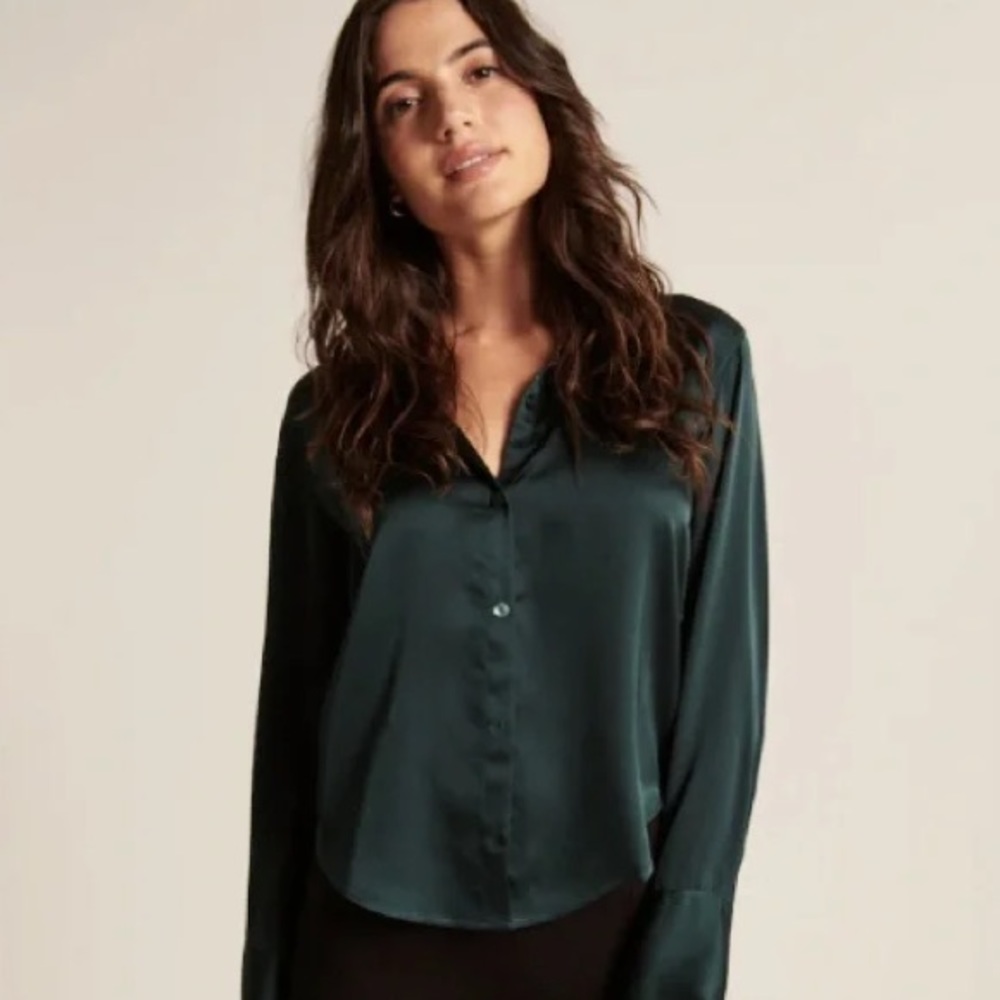 Abercrombie Green Satin Button up